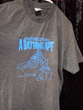 Gildan Charcoal Tee with Bright Blue A Bathing Ape Graphic